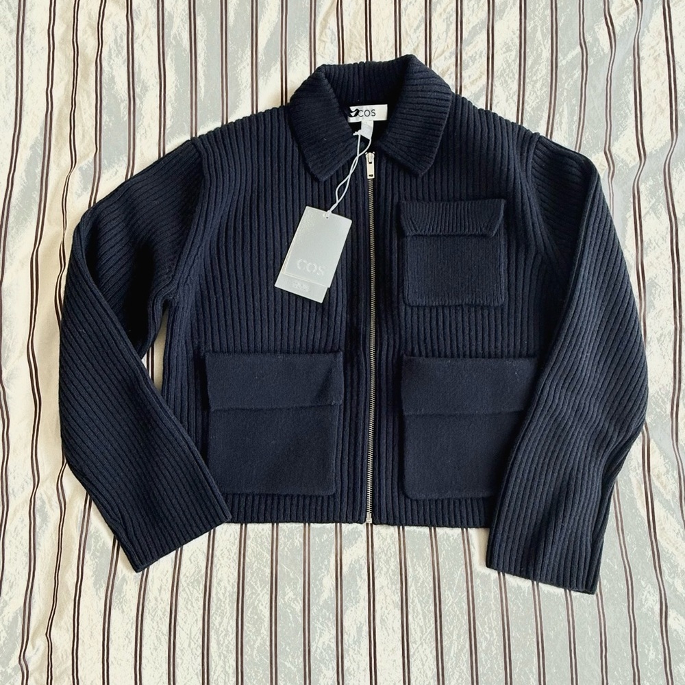 COS NWT ribbed merino wool utility jacket sweater cardigan